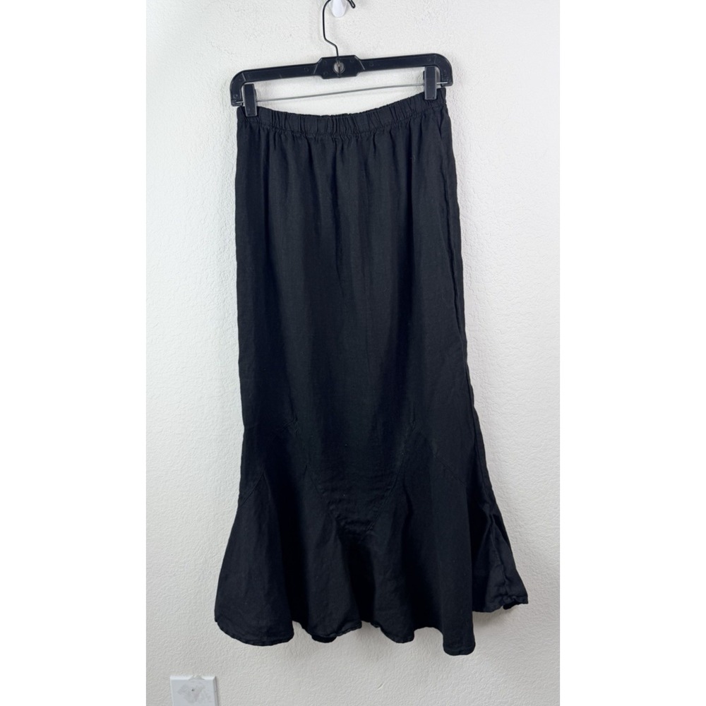 Mosaic Women's 100% Linen Black Maxi Skirt Sz S Mermaid Flounce Hem Boho - Picture 7 of 8